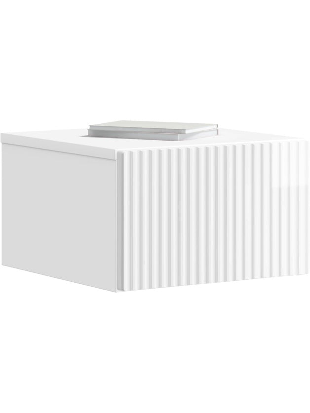Wiszaca szafka nocna o wysokim polysku, 33 34,5 20 cm, kompaktowy organizer do sypialni lub salonu, biala