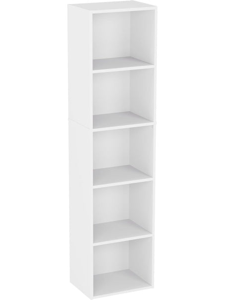 Regal modulowy z 5 otwartymi kostkami, drewniany organizer do salonu, biura lub sypialni, bialy