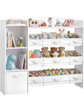 Regal dzieciecy Montessori na zabawki, 2 otwarte polki, 10 schowkow, organizer do pokoju dzieciecego, 30 x 113,1 x 104 cm